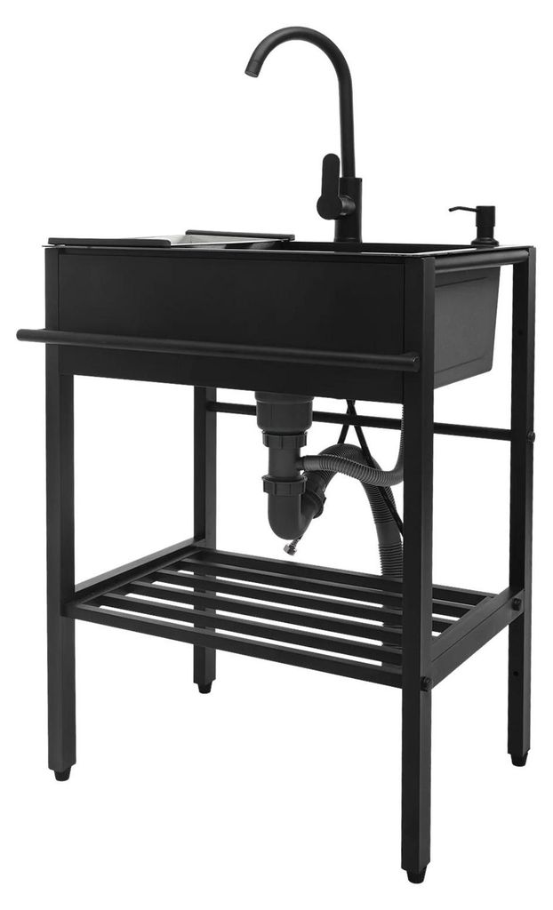 Nutzspüle - Freistehende Einzelbecken - Maße 60x45 cm - Edelstahl 201 - Mit 360° drehbarer Armatur - Für Küche & Waschküche - Gelb