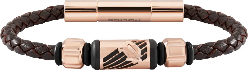 Police PJ26466BLC03A Bracciale Uomo Pelle Intrecciata Marrone - Shop Online