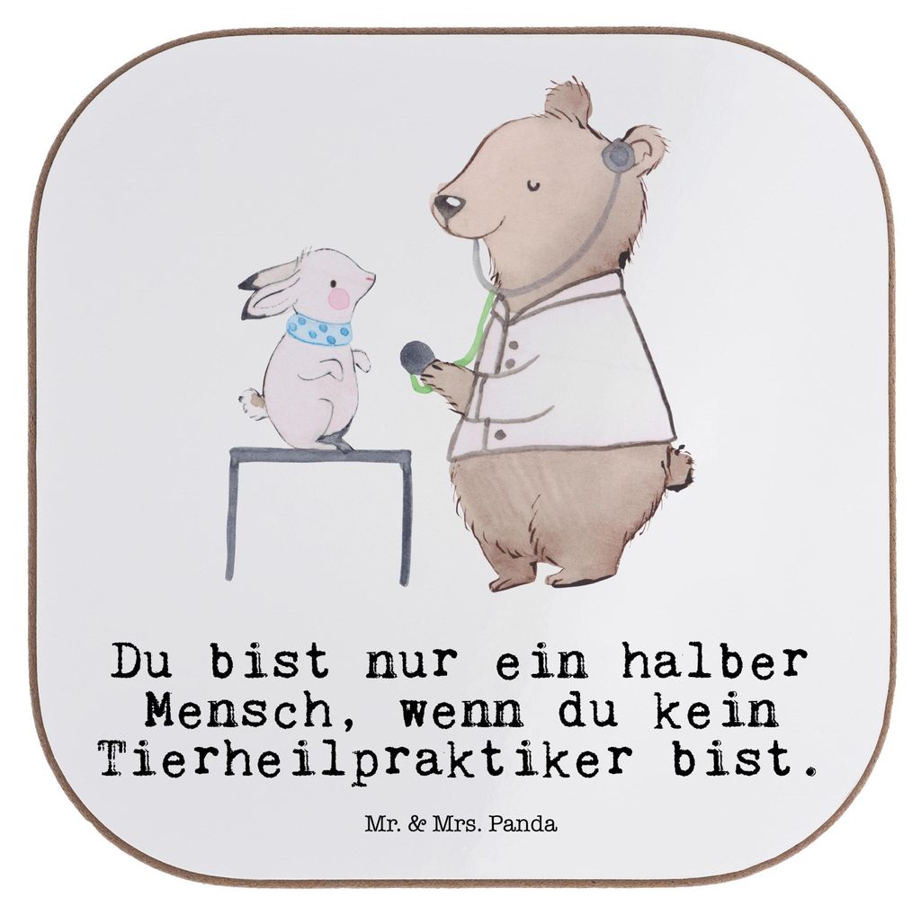 Mr. & Mrs. Panda Tassen Untersetzer Tierheilpraktiker Herz - Weiß - Geschenk, Tischuntersetzer, Coaster, Holzuntersetzer, gläseruntersetzer, für...