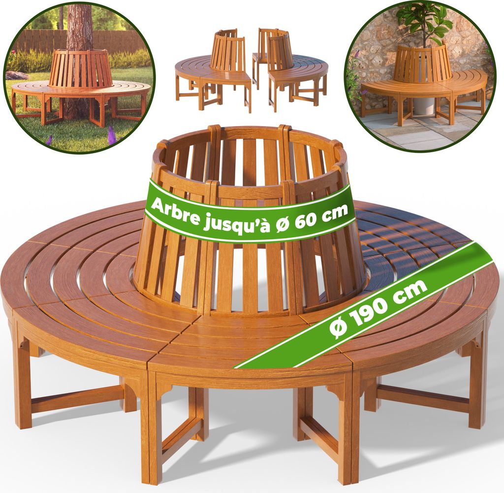 Banc de jardin rond Ø 190 cm en bois d'eucalyptus Certifié Image du produit 