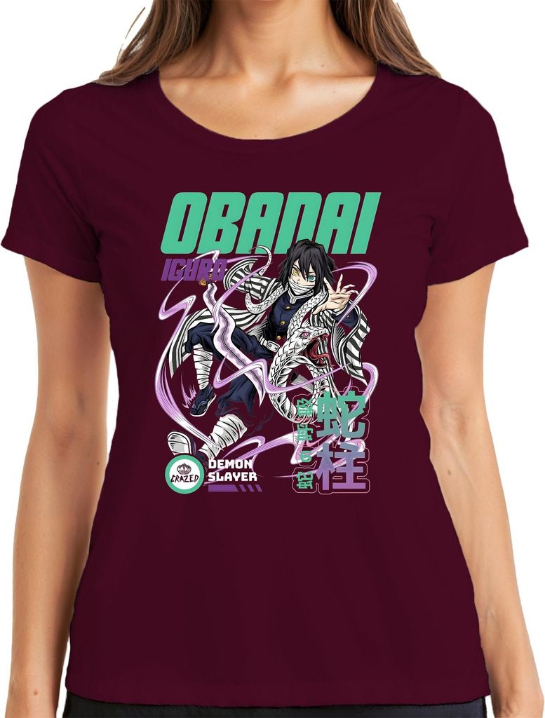 Obanai Iguro Demon Slayer Schlange Hashira Anime Geschenk Japan Y2K Streetwear Damen T-Shirt, Burgundy, XXL