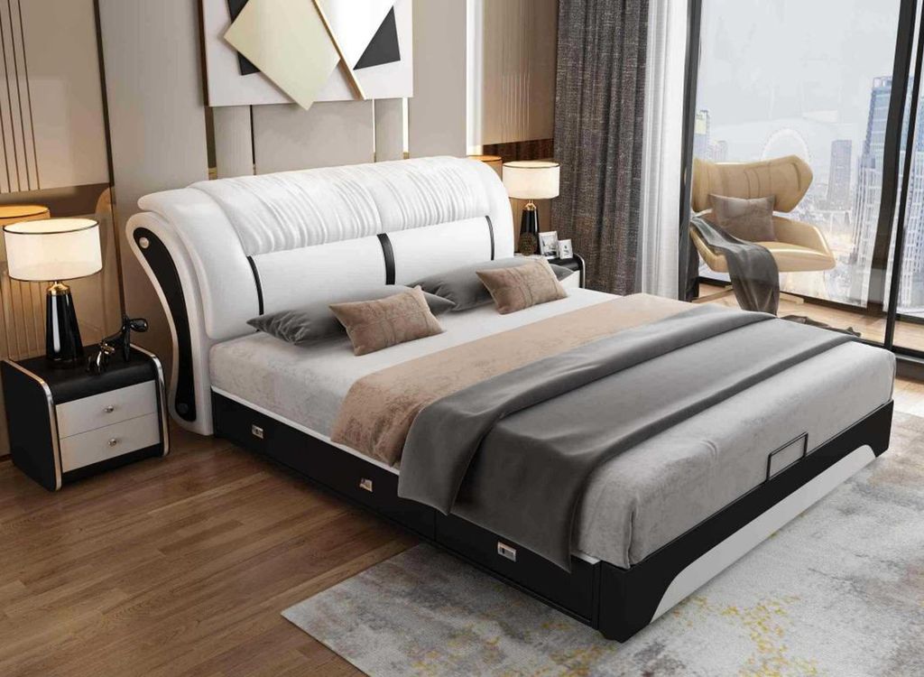Bett Polster Design Luxus Doppel Hotel Ehe Schlaf Zimmer Leder 180x200cm Betten