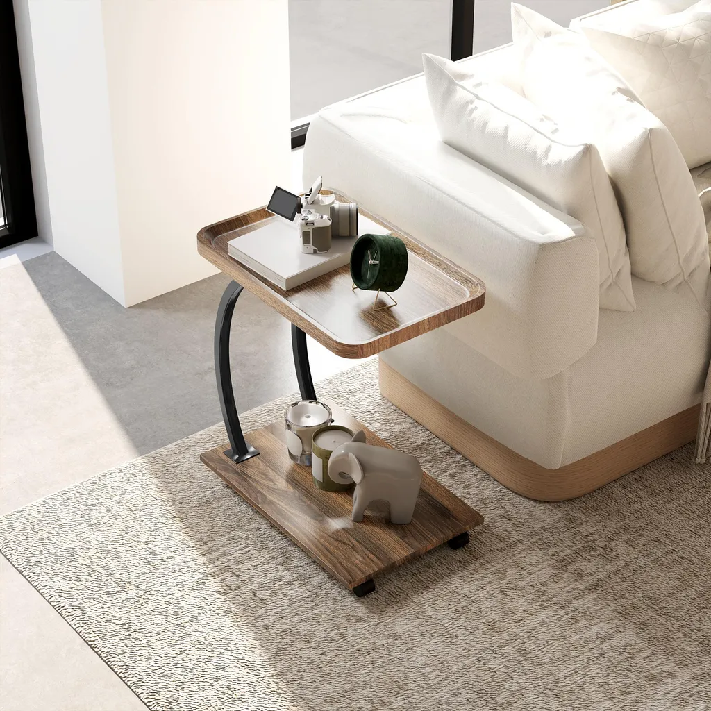 Table de lit pour ordinateur portable en C meuble d'appoint à roulettes - 2
