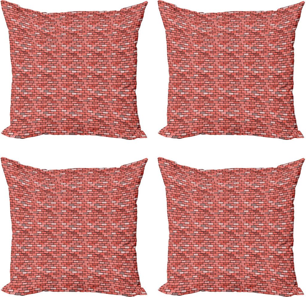 ABAKUHAUS Backstein Kissenbezug Set (4 Stück), Cartoon-Art-Wand-Blöcke, Moderner Doppelseitiger Digitaldruck, 50 cm x 50 cm, Coral Multicolor