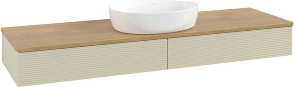 V&B Waschtischunterschrank mit Frontstruktur, mit Beleuchtung Antao 160x50cm, WBP-farbe hon. Oa, si Gr m Lac