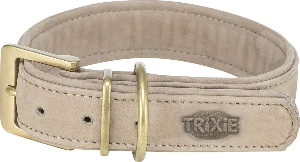 TRIXIE Pure Halsband, Leder extra breit - hellgrau - 39–46 cm/35 mm