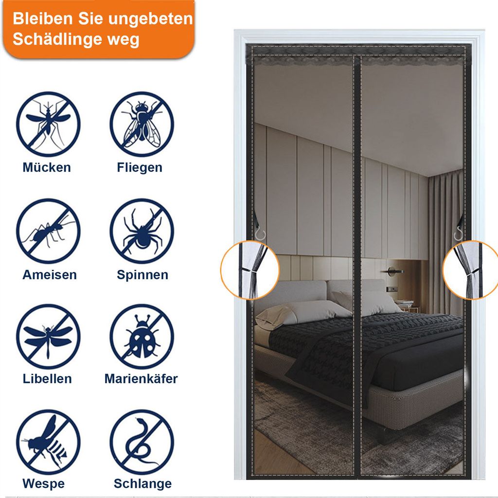 OKWISH Magnet Fliegengitter Balkontür ohne Bohren, Türvorhang Fliegenschutz Schiebetür, Insektenschutz Vorhang Tür durch leichte Montag 100x220cm