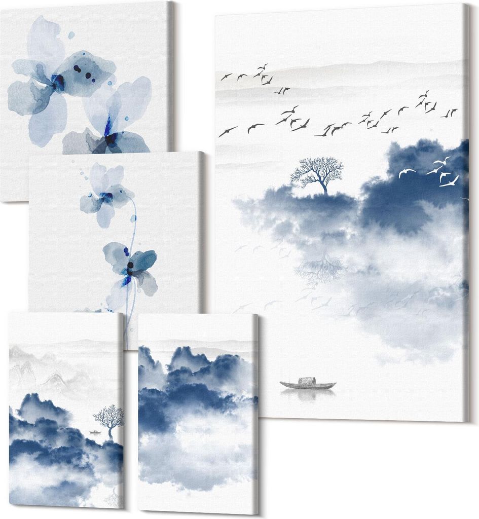 Wandbilder Leinwand 5-teilig – – Polycanvas Kunstdruck – Moderne Bilder für Wohnzimmer & Schlafzimmer – Aufhängefertig – 2x 30x30 cm +...