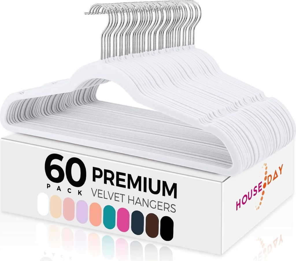 60 Kleiderbügel Samt 45 x 23,8 x 0,6 cm, weiß Produktbild 