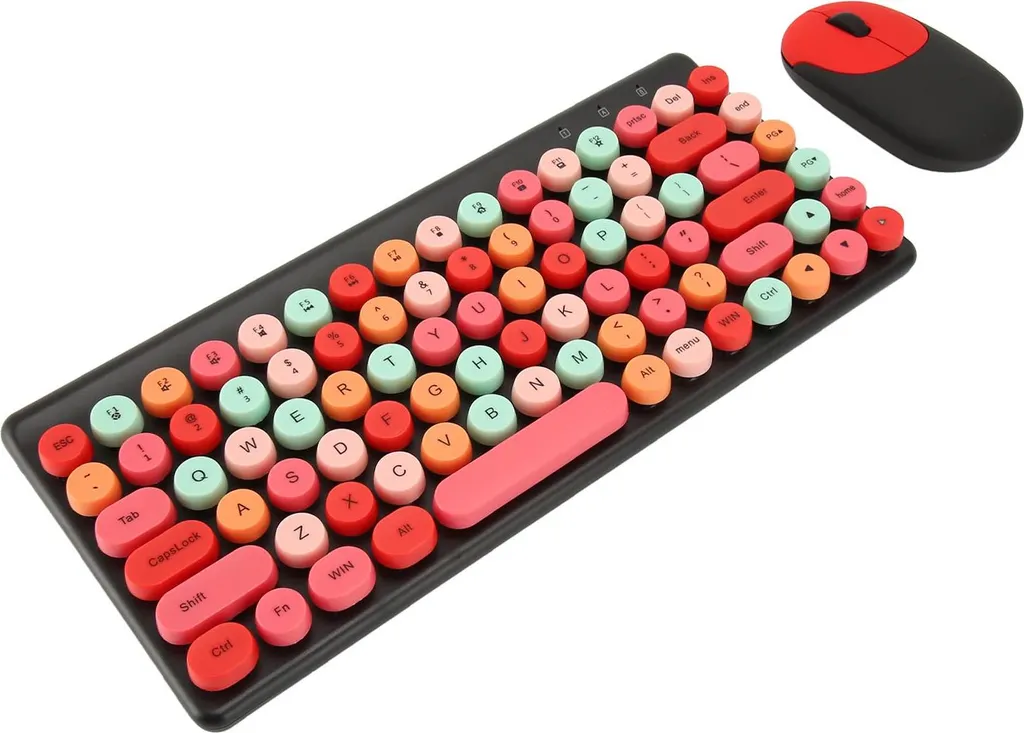 Clavier sans fil 86 touches Retro Round Keycap avec Souris 2.4G Silent