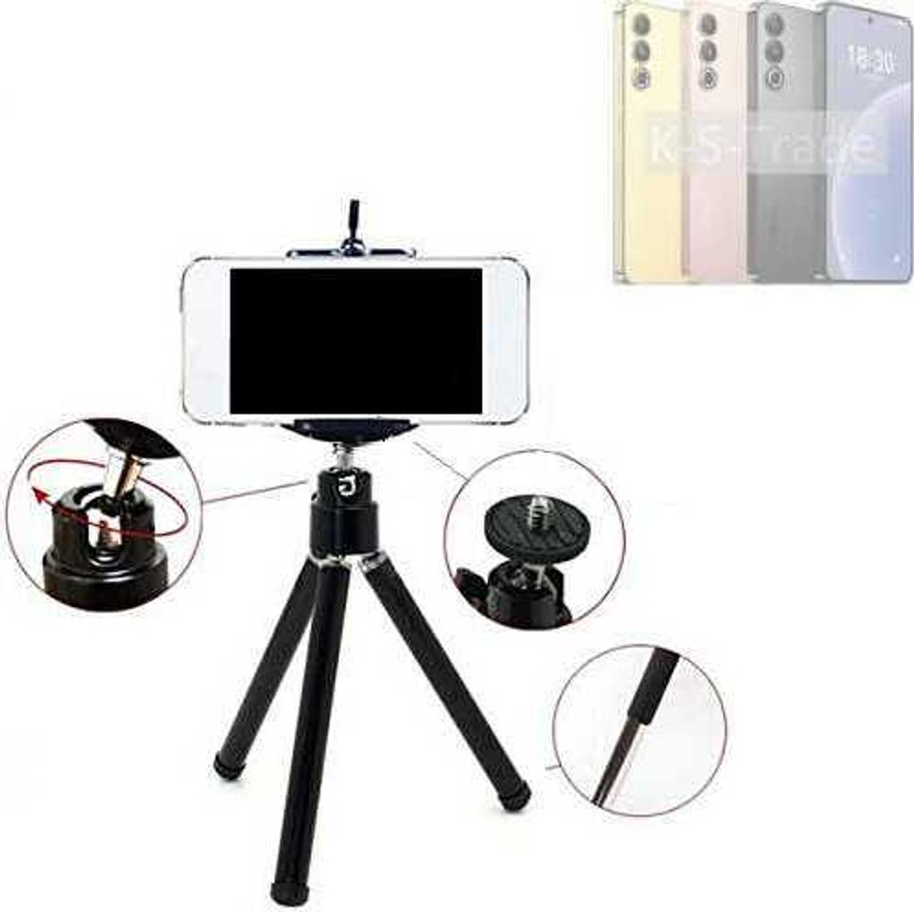 K-S-Trade Smartphone Stativ Dreibein kompatibel mit Meizu 20 Tripod aus Aluminium Klemmstativ Stativ Adapter für Mobiltelefone schwarz 1x