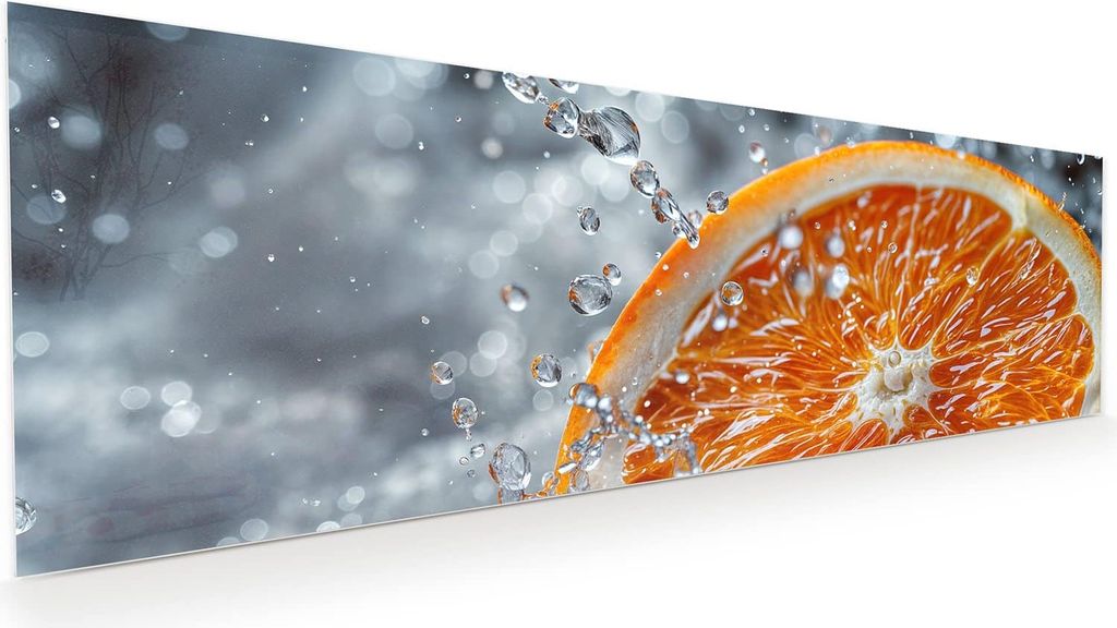Glasbild 120x40cm in XXL für Wohnzimmer, Schlafzimmer Motiv Orangenscheibe Spritz