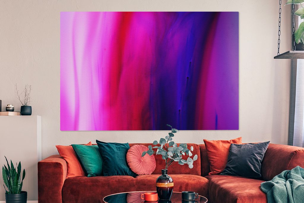 OneMillionCanvasses - Leinwandbilder - 150x100 cm, Färben - Rosa - Lila - Abstrakt, Wandbilder Kunstdruck Wanddekoration - Foto auf Leinwand - G...