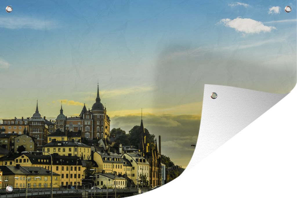 MuchoWow 90x60 cm Outdoor-Poster Gartendeko Sichtschutz Garten Poster für den Garten Gamla Stan in Stockholm am Abend