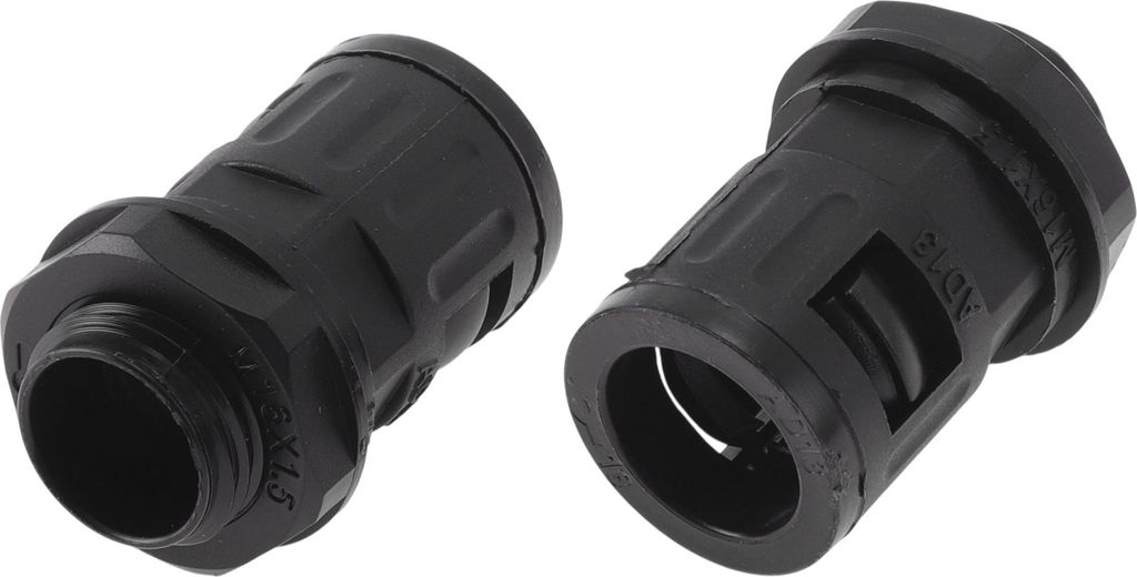 M16x1,5 Kabelverschraubungen 13mm / 0,51" Wellrohr Schnellverbinder Gerade PA6 Nylon Schwarz 2 Stück