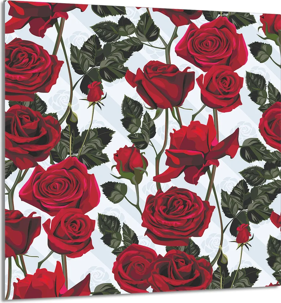GLASPLATTE FÜR KÜCHE 60x65 Rosen