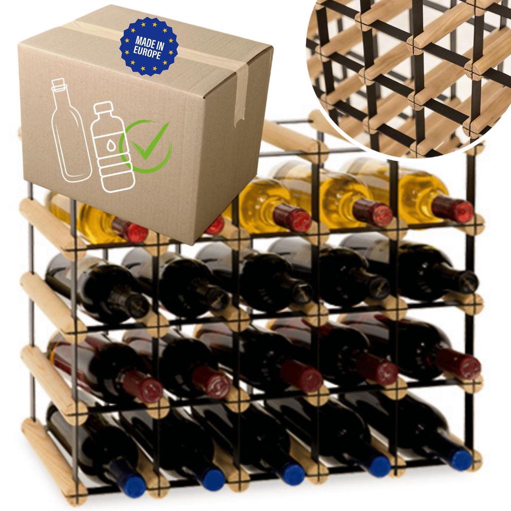 MODO24 Weinregal, 20 Flaschen, Flaschenhalter, Weinständer, Erweiterbar, Holz Metall, Industrial Loft, Küche, 42,5x52,5x25 cm, Natur, RW8