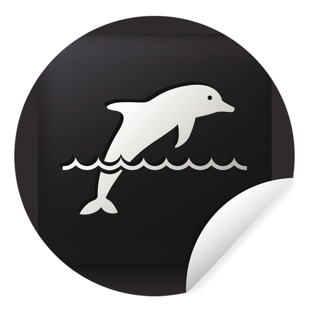 MuchoWow Runde Wandtattoo - Wandsticker Tapete Aufkleber Eine Illustration eines Delphins auf schwarzem Hintergrund Ø 30 cm Selbstklebend und Re...