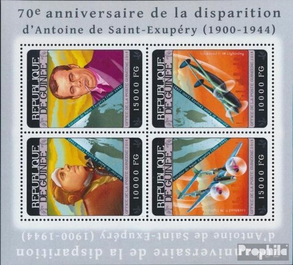 Briefmarken Guinea 2014 Mi 10447-10450 Kleinbogen (kompl. Ausgabe) postfrisch Antoine de Saint-Exupéry
