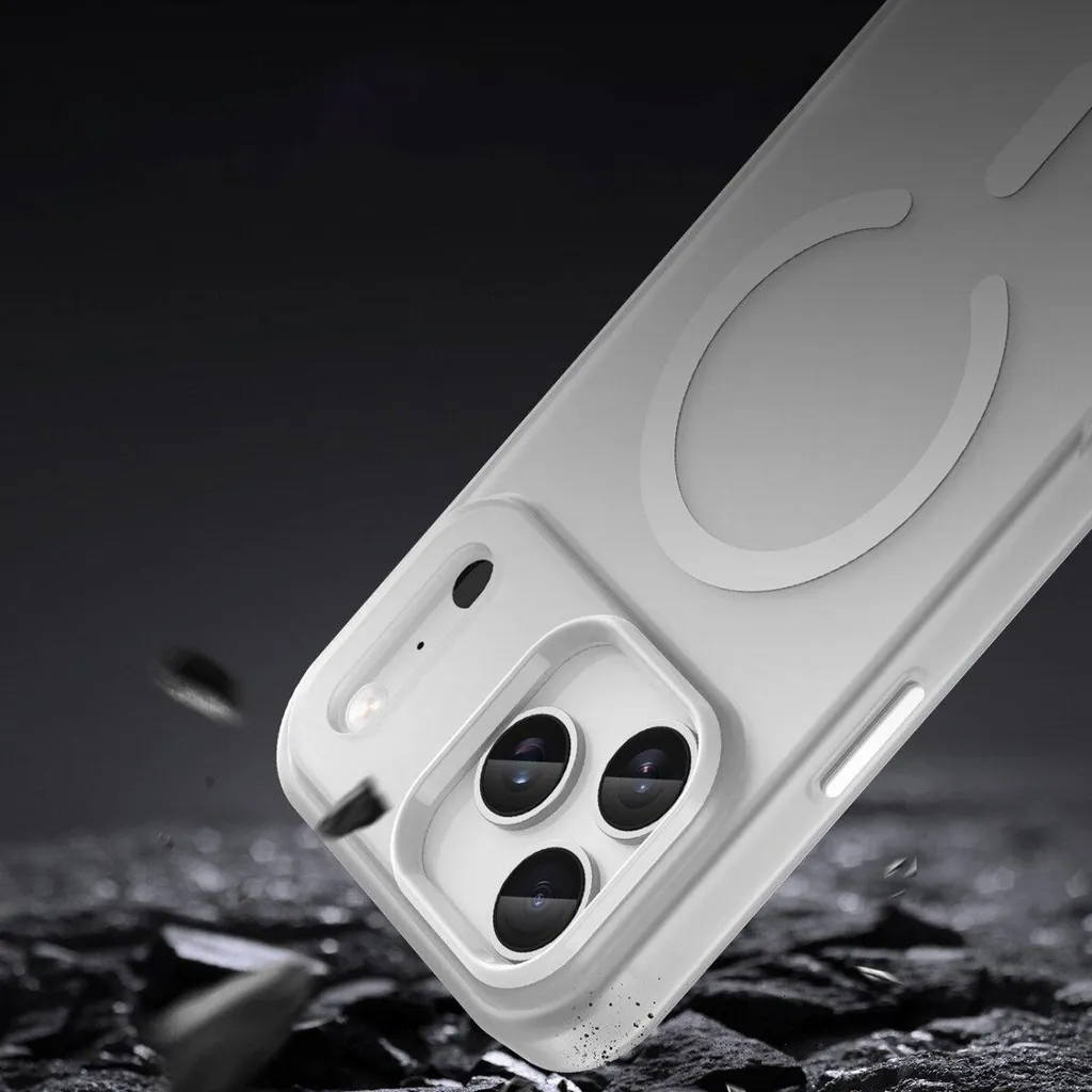 Custodia per cellulare bumper con protezione rinforzata dei bordi e magneti integrati compatibile con iPhone 17 Pro bianco opaco