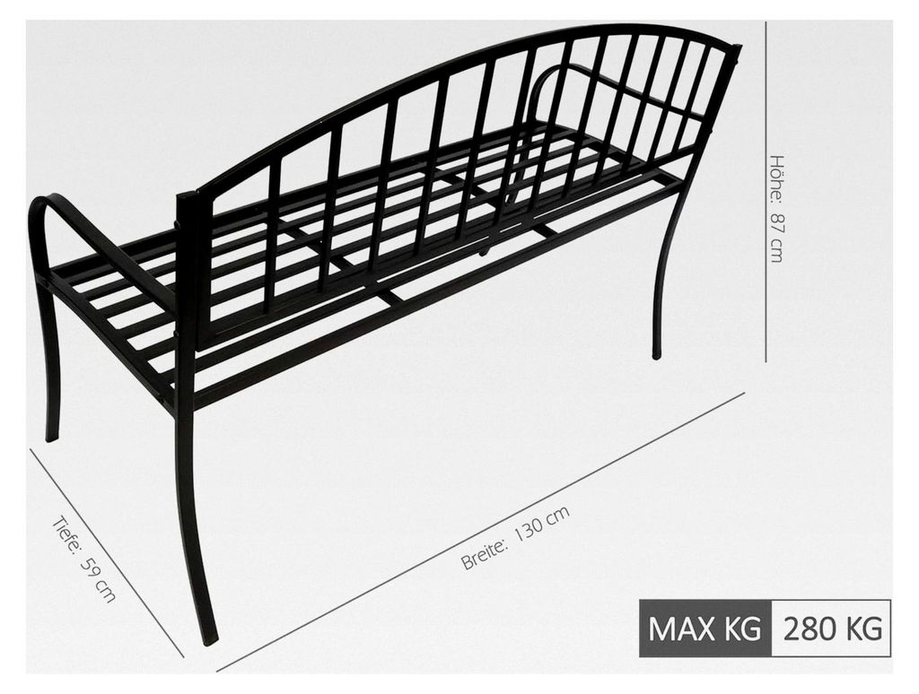 Metall Gartenbank mit Rückenlehne | 3-Sitzer bis 280 kg