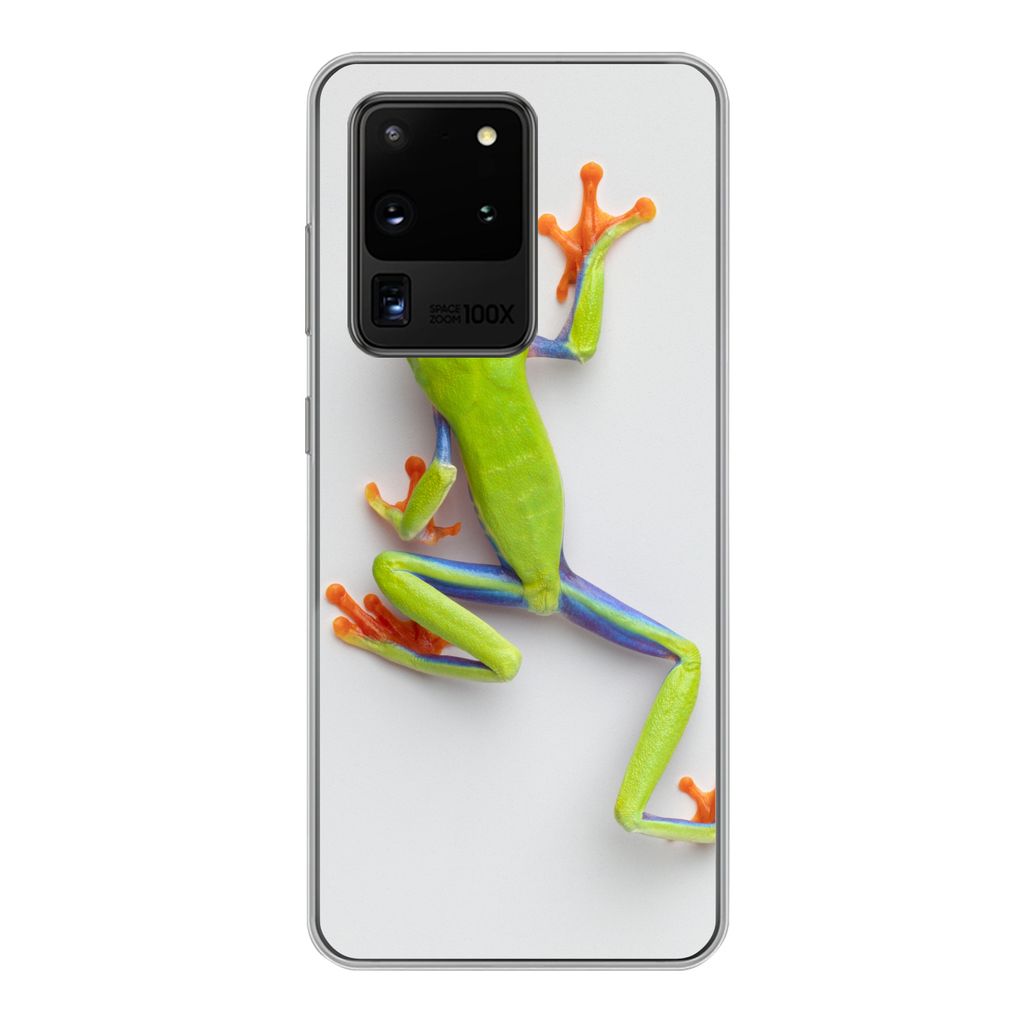MuchoWow Handyhülle Schutzhülle Hülle für Samsung Galaxy S20 Ultra Frosch - Tiere - Grün Silikon Softcase Handy Hülle - Karteninhaber