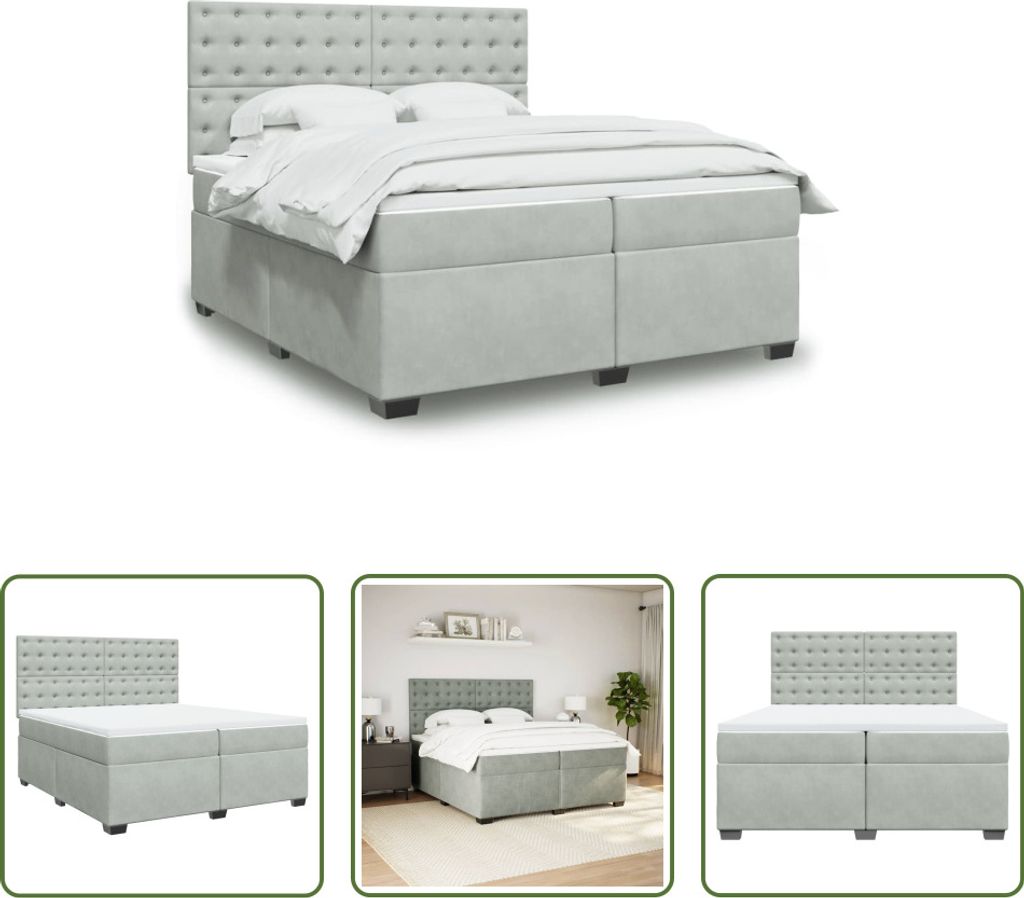 The Living Store Boxspringbett mit Matratze Hellgrau 200x200 cm Samt