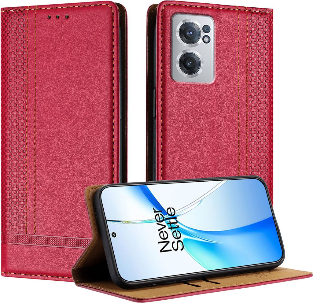 Handyhülle für OnePlus Nord CE 2 5G Leder Flip Klappbare Schutzhülle mit Standfunktion Rot