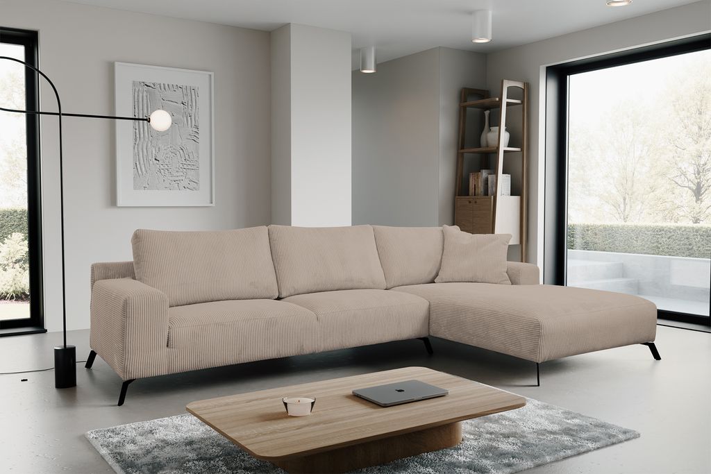 VENASI ASPEN CORD Rechts Ecksofa ohne Schlaffunktion Sofa L Form Eckcouch Couchgarnitur Couch CAPPUCCINO