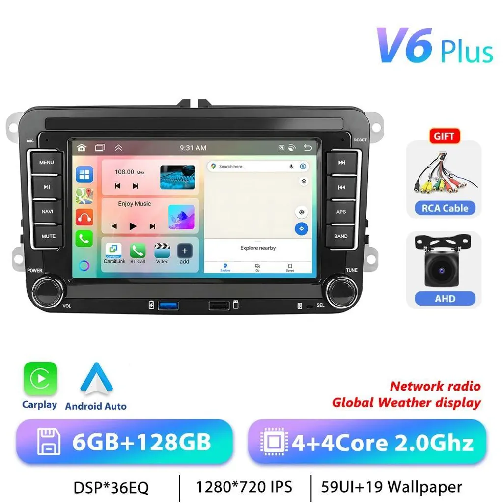 Autoradio Android 13 pour VW Golf Passat Jetta - 6Go RAM 128Go ROM