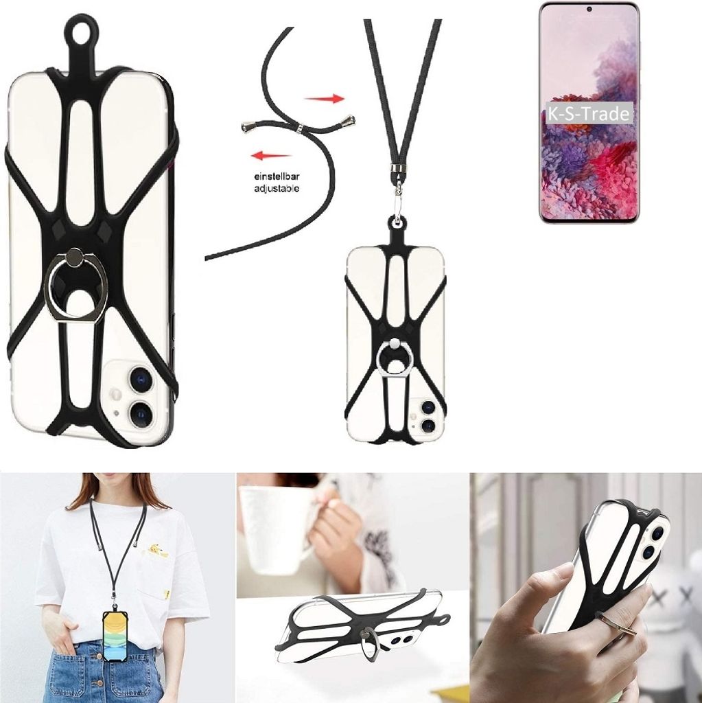 K-S-Trade 3in1 Handykette Handyband Handykordel Halsband Smartphone-Ring Handy-Ring kompatibel mit Samsung Galaxy S20 SD865 Fingerhalterung Handyring