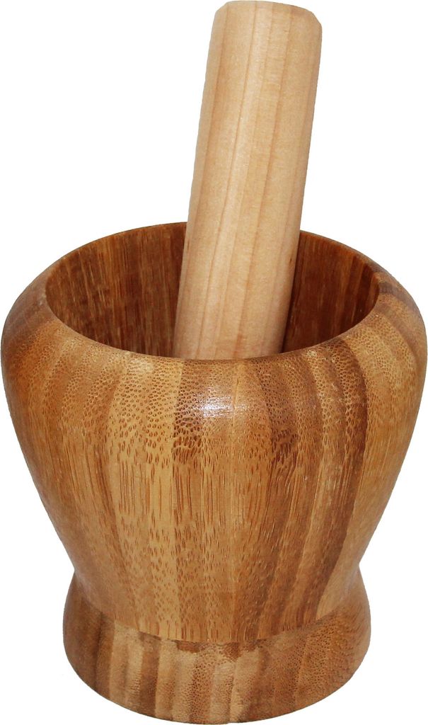 Mörser und Stößel aus Bambus-Holz, Zerkleinerer für Gewürze Kräuter usw. 10cm