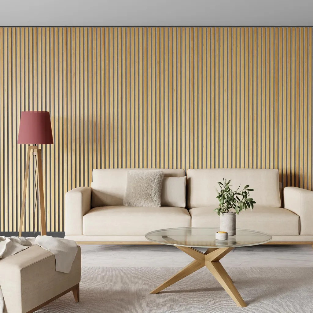 Panneau acoustique en tasseaux de bois 2500x600mm chêne clair brun 1,5m²