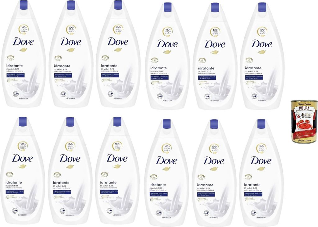 Dove bagnodoccia idratante, Schaumbäder Bades bath shower foam, Weichheit und Pflege 12x 450 ml + Italian Gourmet polpa 400g
