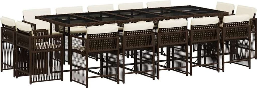 vidaXL 15-tlg. Garten-Essgruppe mit Kissen Braun Poly Rattan