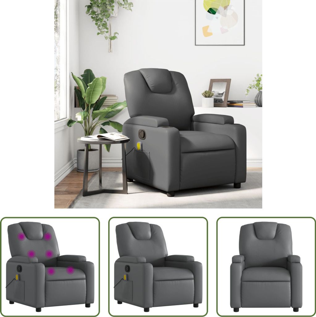 The Living Store Massagesessel Grau Kunstleder