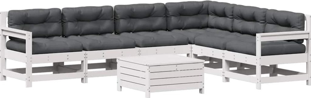 vidaXL 7-tlg. Garten-Lounge-Set mit Kissen Weiß Massivholz Kiefer
