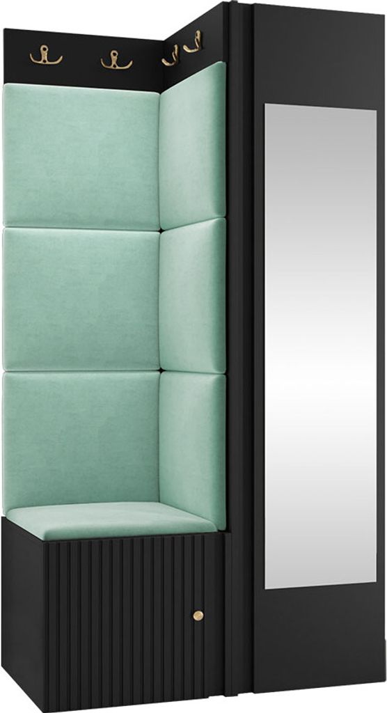 MIRJAN24 Garderoben-Set Orion Ryfel Slim XXVI, Kleiderschrank, Schuhschrank, Kleiderhakenbrett, 7x Paneel 42x42, Spiegel, 6 Kleiderhaken, Metallgri...