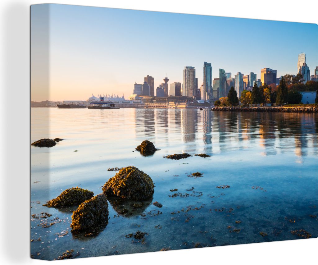 OneMillionCanvasses - Leinwandbilder - 140x90 cm, Die Skyline von Vancouver am Wasser, Wandbilder Kunstdruck Wanddekoration
