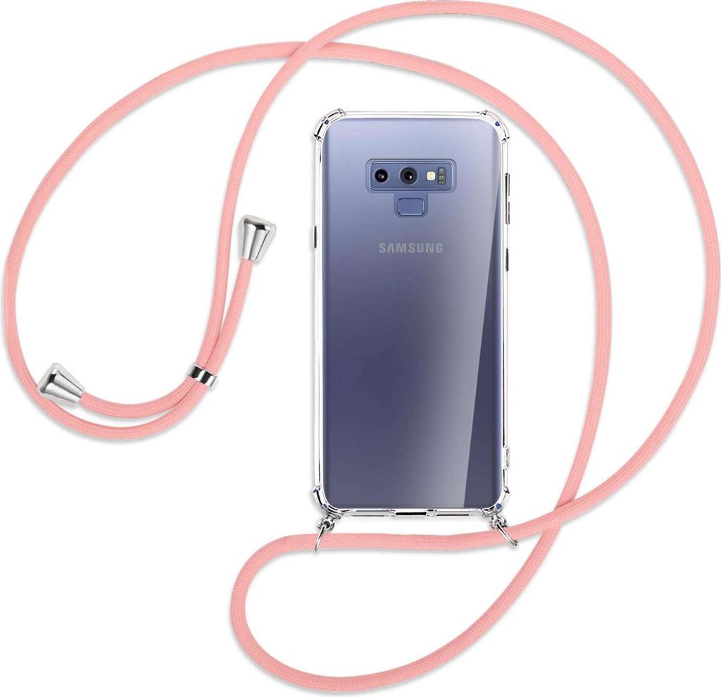 Handykette Backcover-Schutzhülle mit Band (Metall silberfarben) für Samsung Galaxy Note 9 - rosa