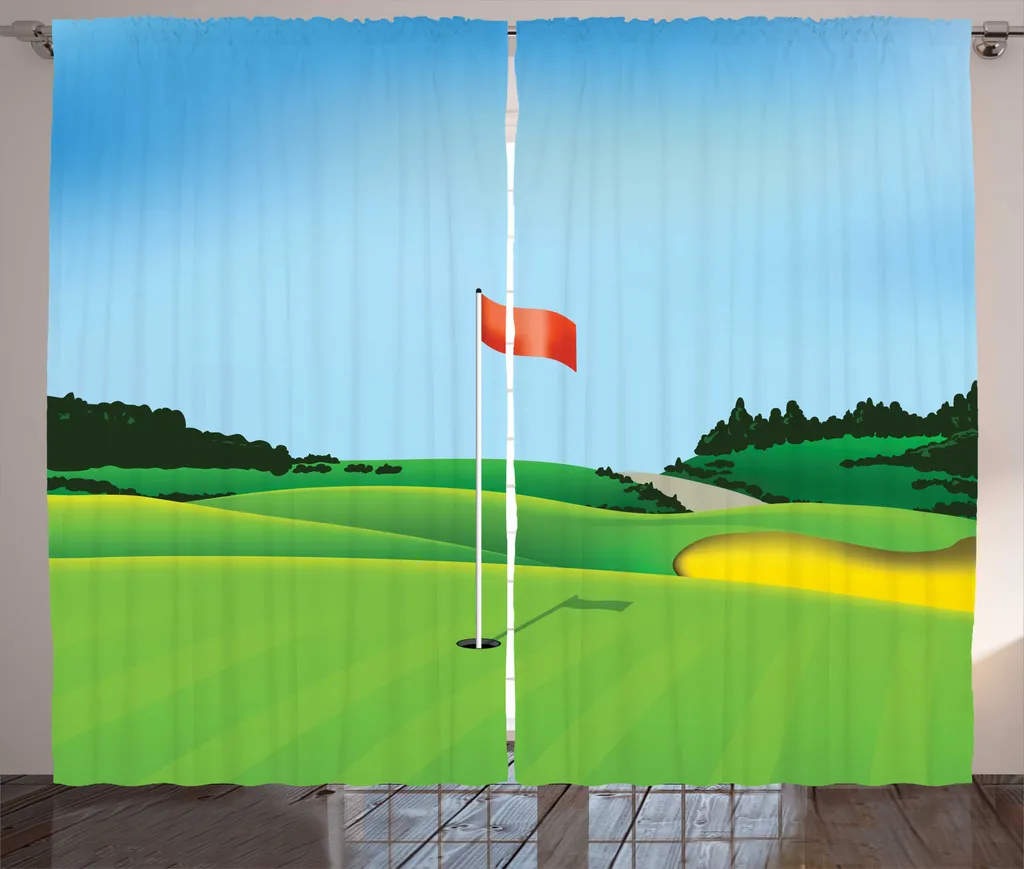 Rideau Golf vert et bleu en tissu durable 280 x 225 cm avec boucles