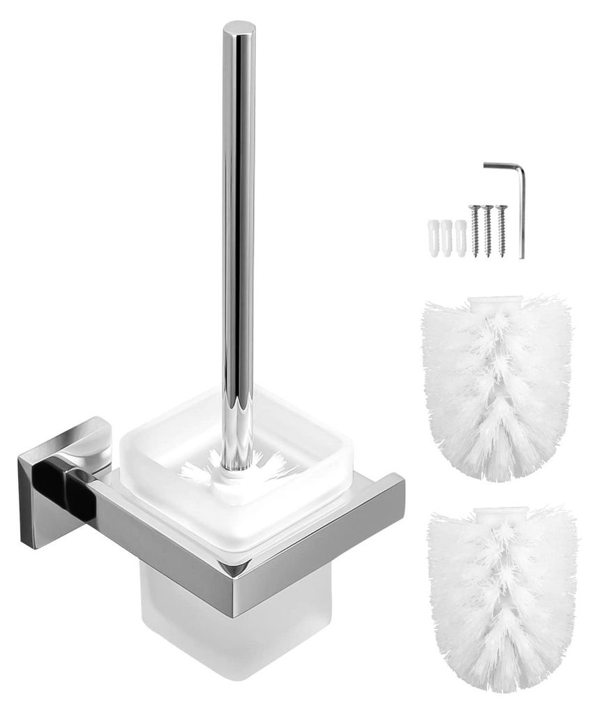 WC-Bürste aus Glas mit 2 Ersatzbürstenköpfen, WC-Bürste mit mattiertem Glashalter, Wandhalterung für die WC-Bürste, WC-Set, Badezimmerzubehö...
