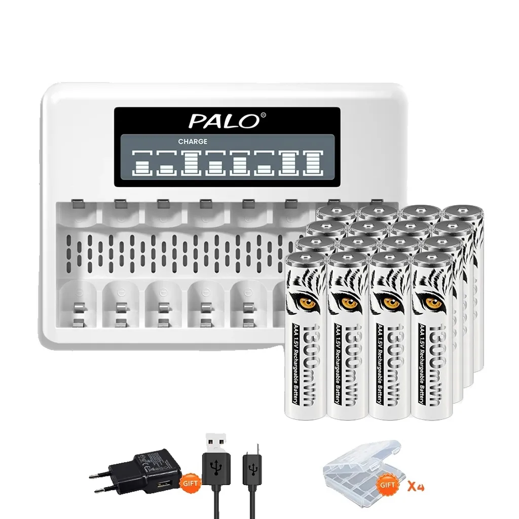 Piles Rechargeables AAA 1300mWh - Lot de 16 avec Chargeur Inclus
