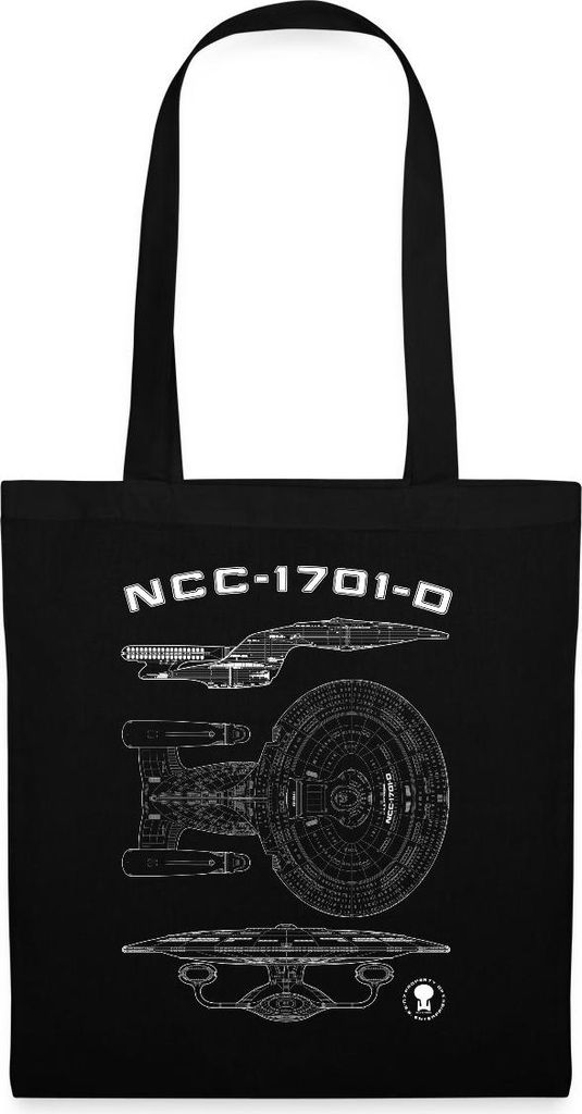 Spreadshirt Star Trek The Next Generation NCC-1701-D Bauplan Stoffbeutel, One size, Schwarz