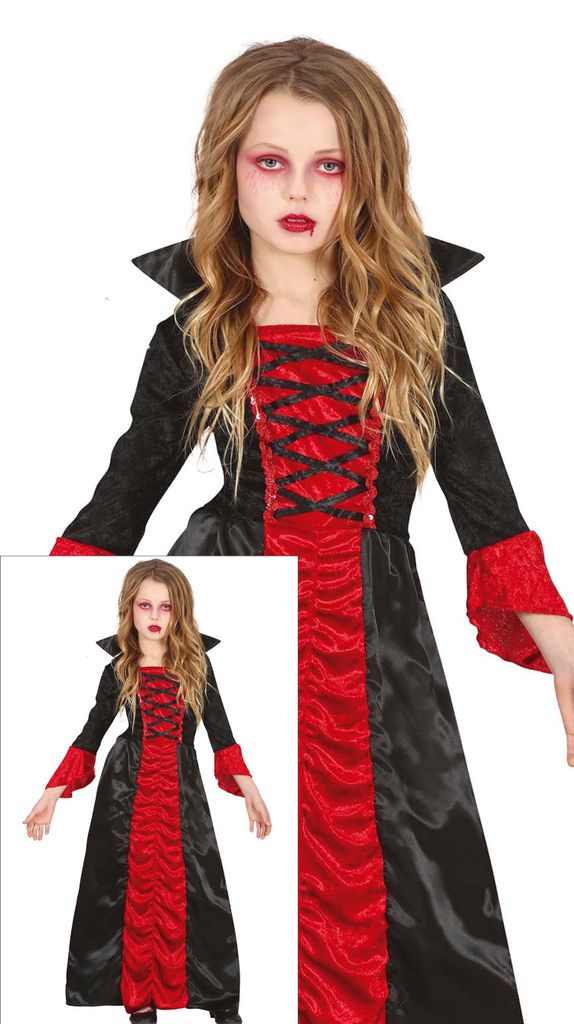 Vampir Nacht Schwarz Rot Kostüm Halloween Kinder Spuk Produktbild 