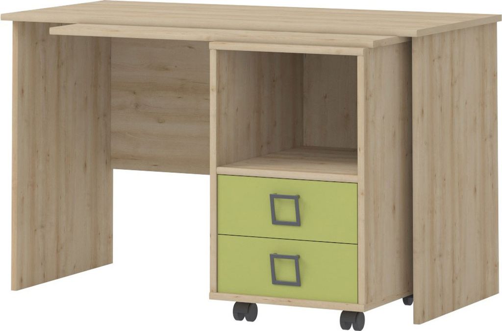 Kinderzimmer - Schreibtisch Benjamin 29, Farbe: Buche / Olive - 76 x 125 x 60 cm (H x B x T)