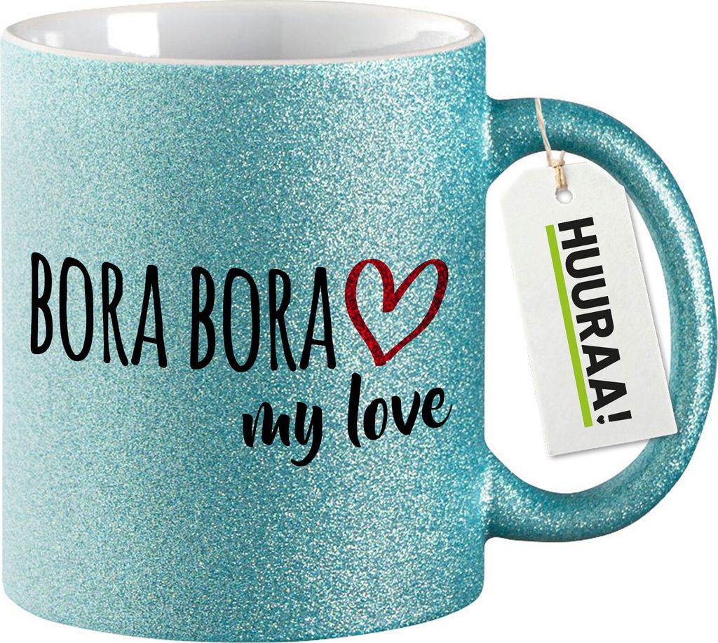 Huuraa Glitzertasse Bora Bora my love 330ml Blau Keramik Kaffeebecher Geschenkidee