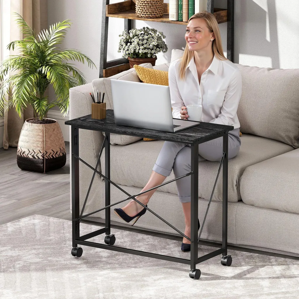 Table d'ordinateur pliable noire 80x40 cm - Bureau d'appoint mobile bois - 10
