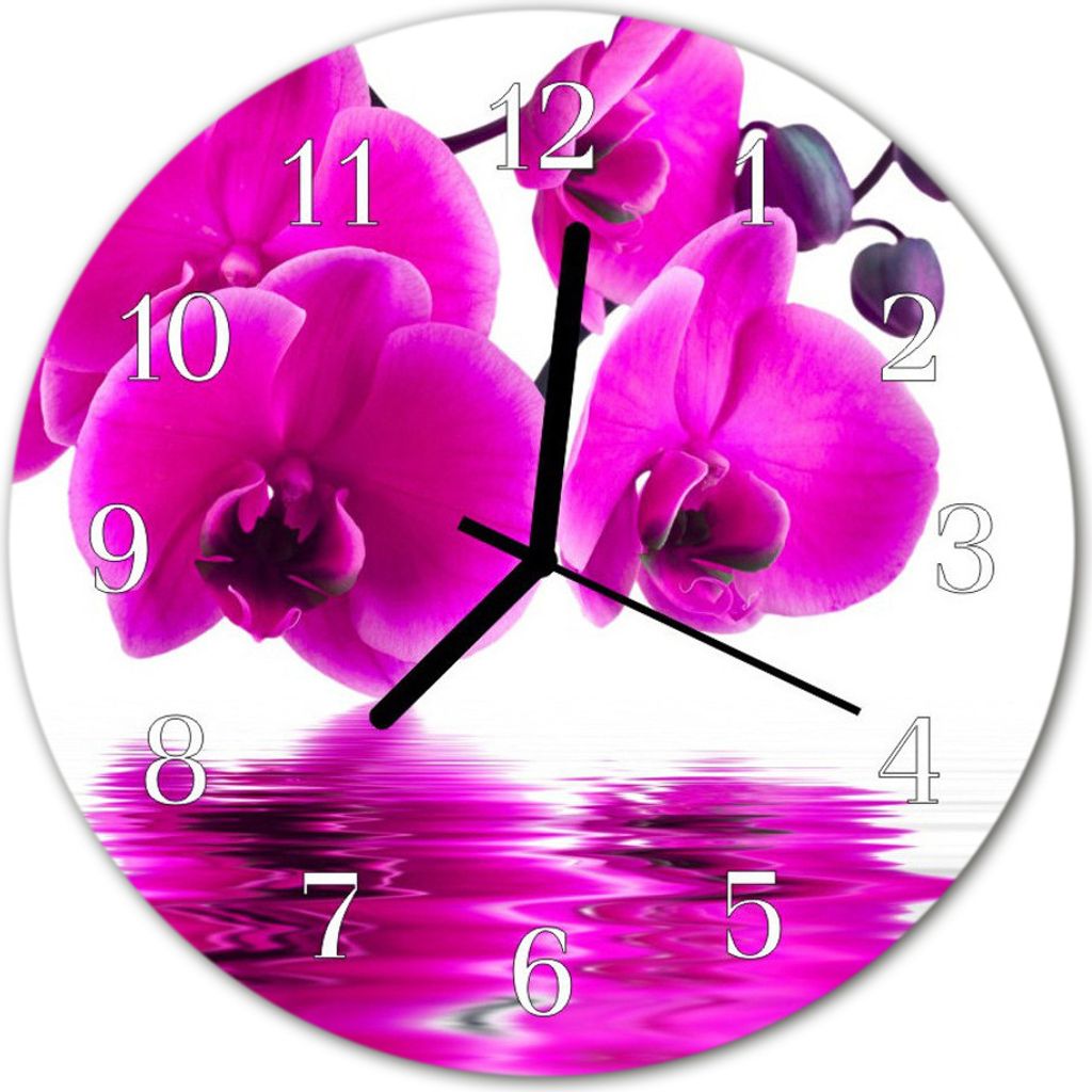 Glasuhr Wanduhr Küchenuhr Echt-Glas 30fi cm Orchidee rosa