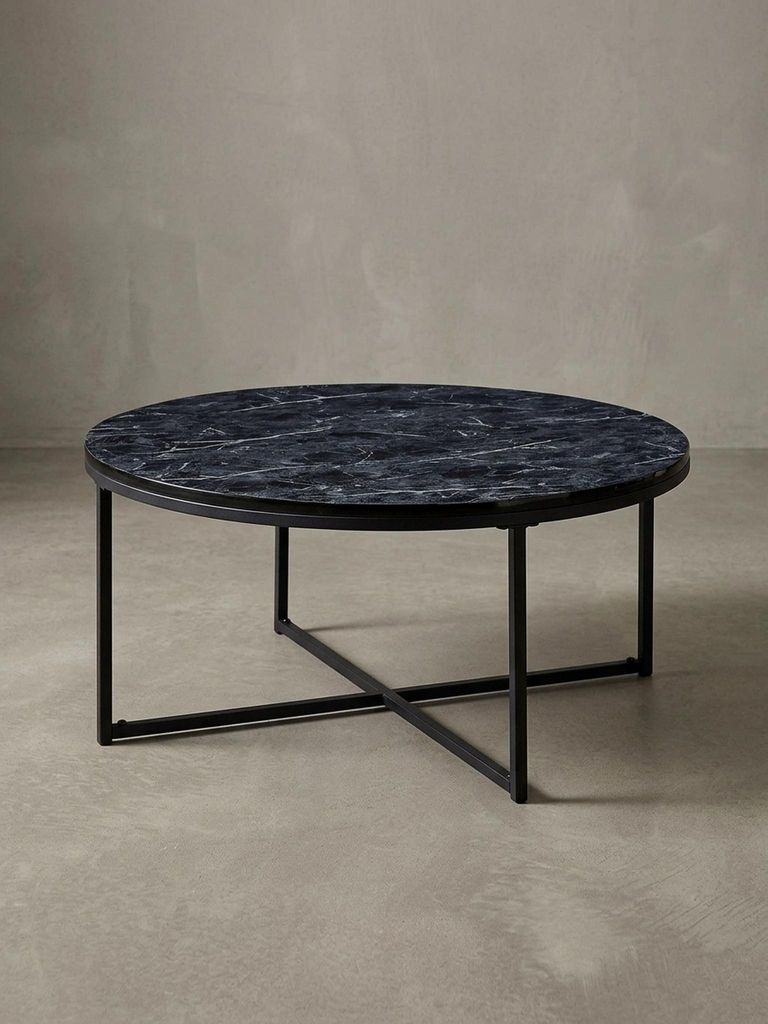 Marmor-Optik Couchtisch, Designer Wohnzimmertisch. Schwarz, 80x80x35 cm | Kadima Design